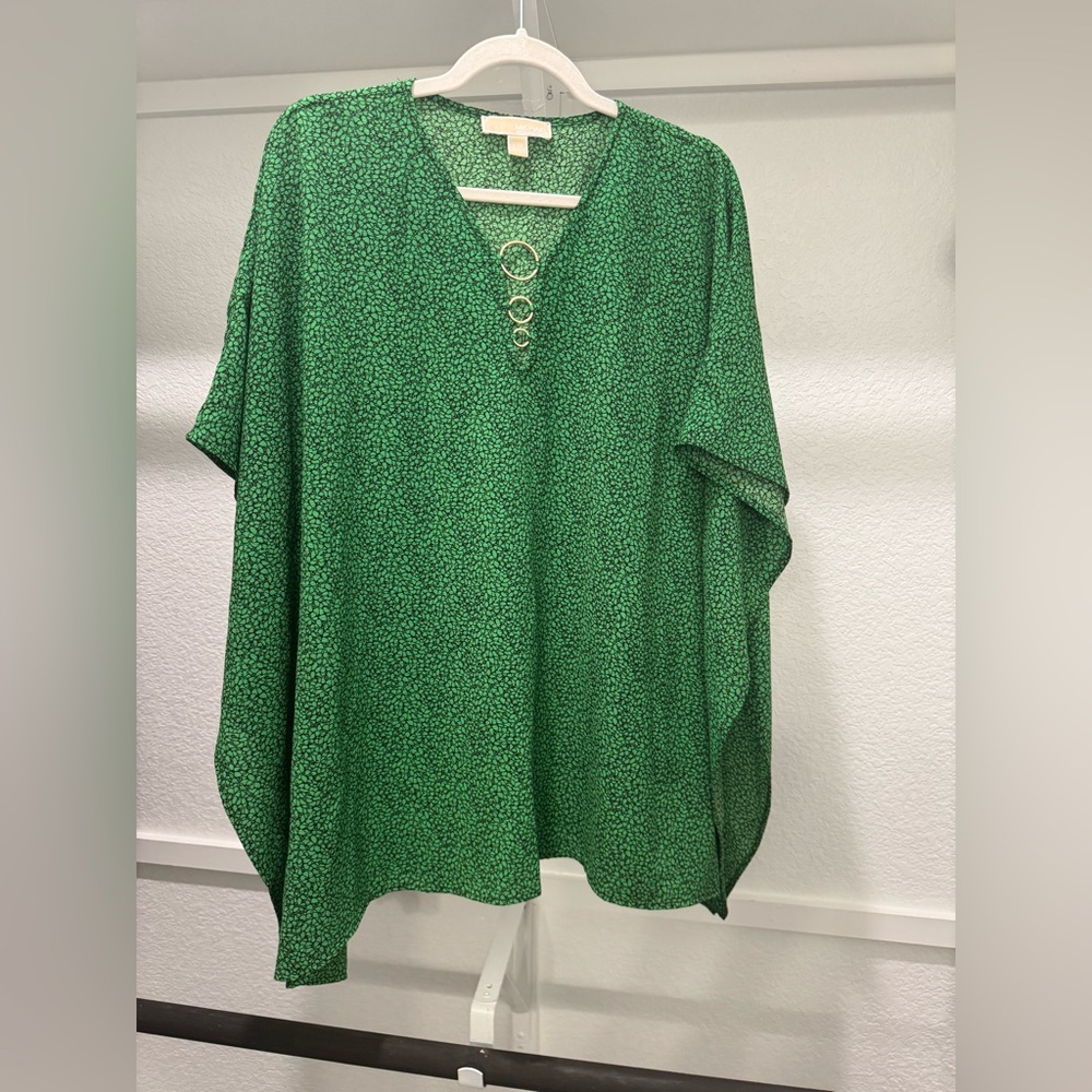 Michael Kors Green V-Neck Kaftan Style Blouse - S/M